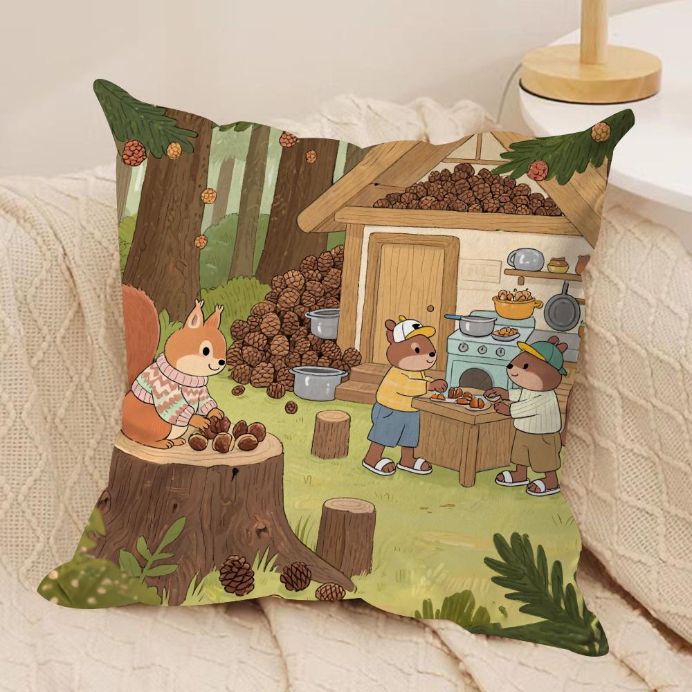 Cute Squirrel Cushion Cover Silky Short Plush Sofa Pillow Cover Hidden Zipper Soft Dustproof Case for Home Decor