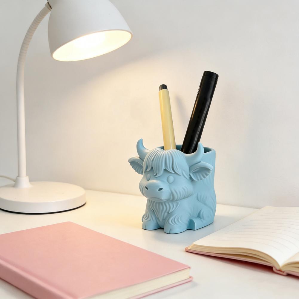 Studentrumsorganisatör Highland Ko Pennställ Skrivbordsorganisatör Söt Gårdsmiljö Sminkborstkopp Toalettbordstillbehör Gåva till Koälskare