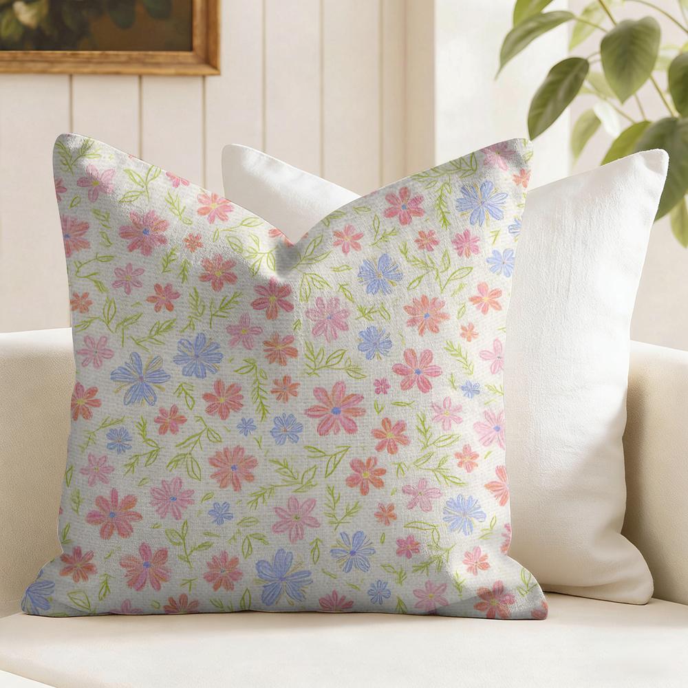 Floral Pattern Cushion Cover Summer Linen Pillow Case Organic Fabric Cushion Cover DoubleSided Print Sofa Home Decor