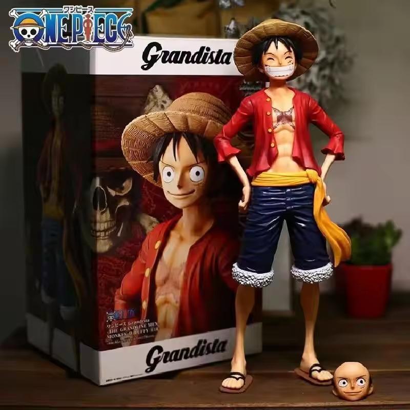 28cm One Piece Anime Figure Confident Smiley Luffy Three Form Face Changing Doll Action Figurine Model Toy Kits Christmas Gifts