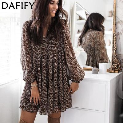 Damenmode Leopardenmuster Sommer Frühling Langarm V-Ausschnitt Freizeitkleider