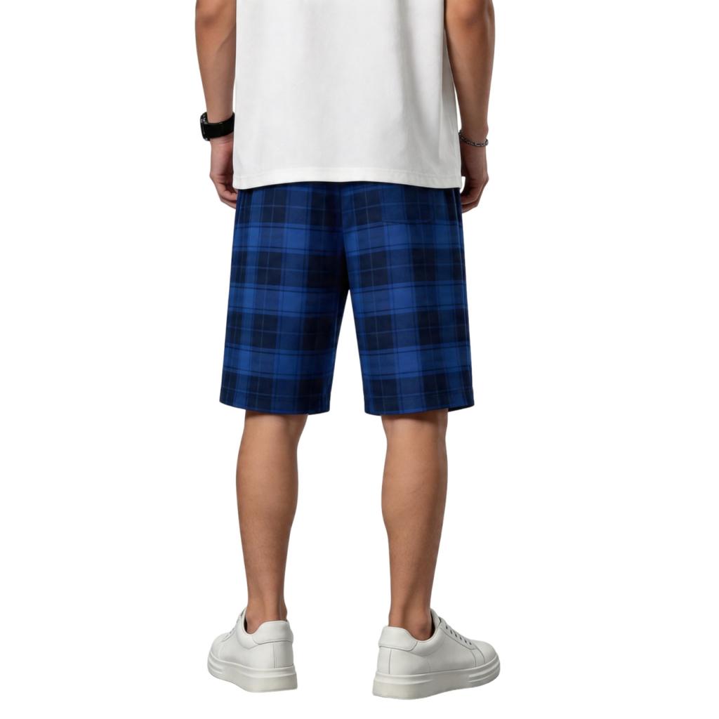 Men Drawstring Waist Plaid Print Casual Shorts Relaxed Fit Lightweight Breathable Fabric Knee Length Summer Bottoms