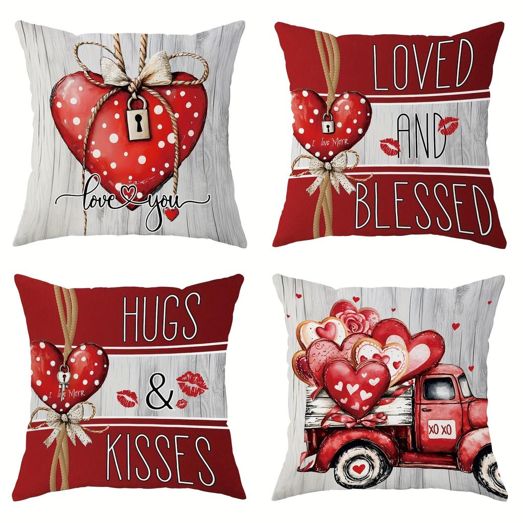Home Decor Love, Hugs & Kisses Decorative Pillow Covers Pattern Cushion Cover Suitable for Sofa Bedroom Car Pillow Cover
