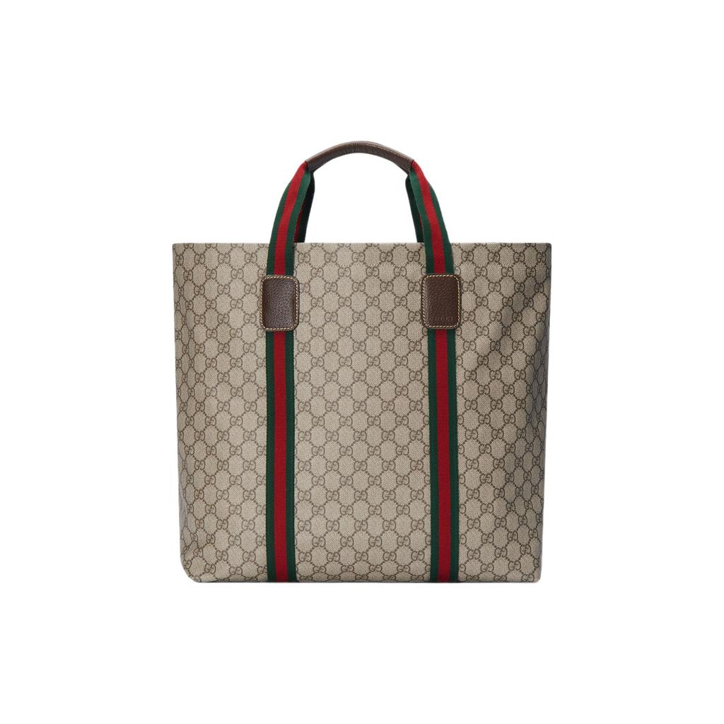 Gucci Double G Logo Canvas Tote Bag Men Tote Bags Beige Ebony 763287-fachl-8844
