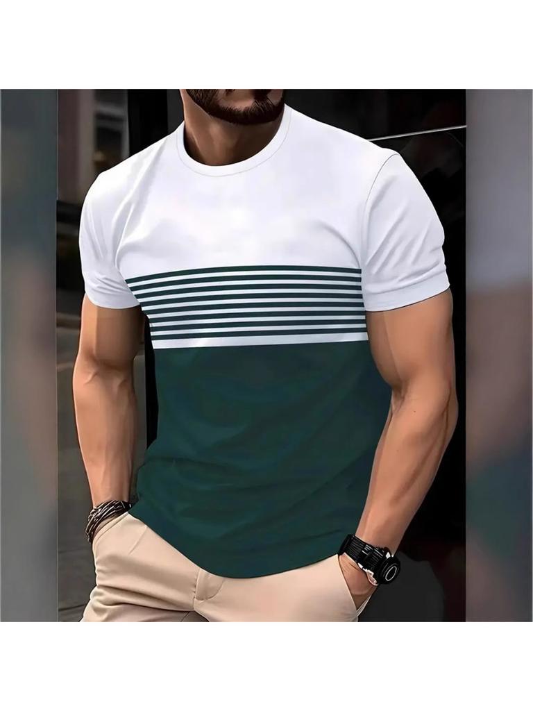 Casual Striped 3D Printed T Shirt For Mens Short Sleeve Tops Oversized T-Shirts O-Neck Pullover Street Men's Shirts Tee Summer Apparel