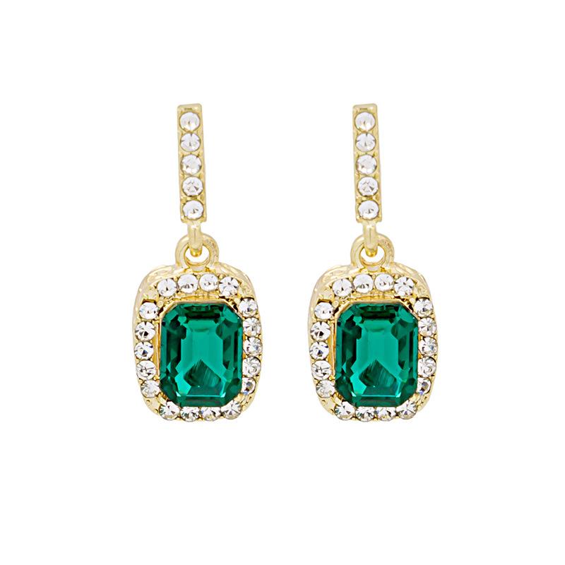 

Celebrity Emerald Full Diamond Earrings Personality Temperament Earrings Square Earrings