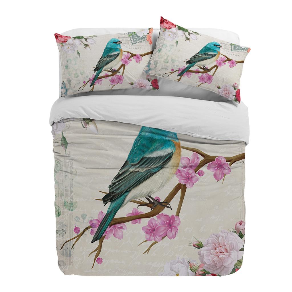 Vintage Flowers Birds Duvet Cover With Pillow Case Custom 3pcs Bedding Set Quilt Cover Double Bed Home Textile