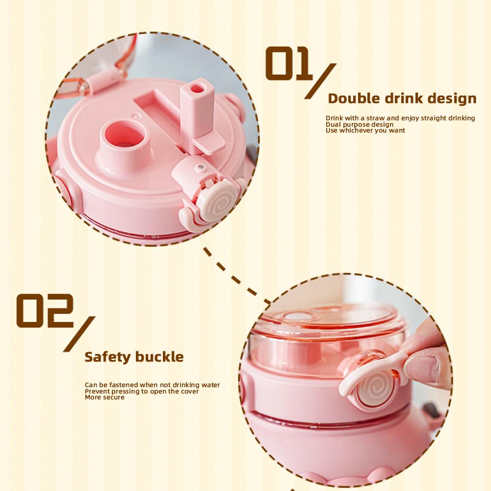 Portable Water Bottle With Bear Decor Adjustables Strap Design Sports Cup For Home Indoor Outdoor