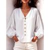 JPNTKY Damenmode Lässige V-Ausschnitt Langarm Blusen & Hemden