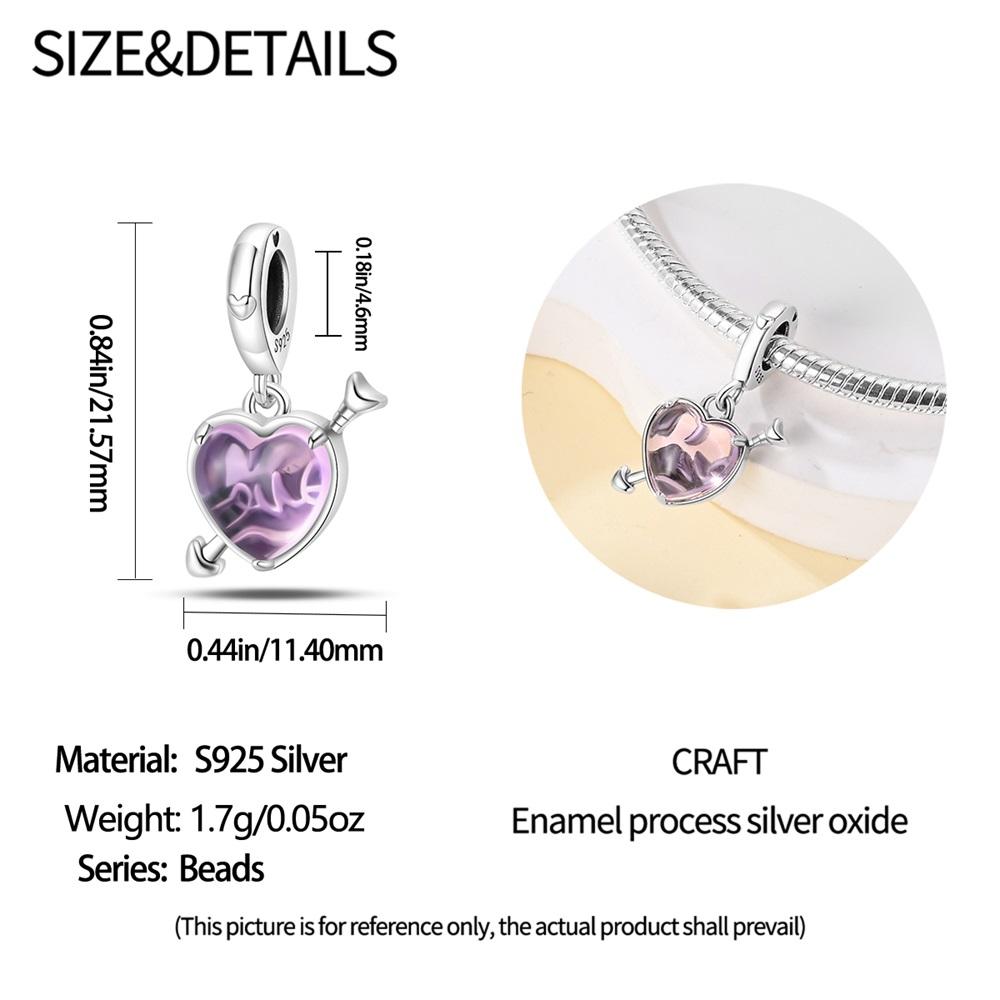 Original Copper Charms Luxury Purple Heart Cupid Arrowhead Beads Fit Bracelet Diy Women Making Delicate Gift