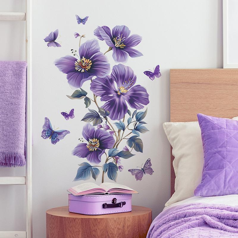

Фиолетовые цветы бабочки настенные наклейки гостиная спальня фон декор настенные самоклеящиеся наклейки на стену фиолетовый