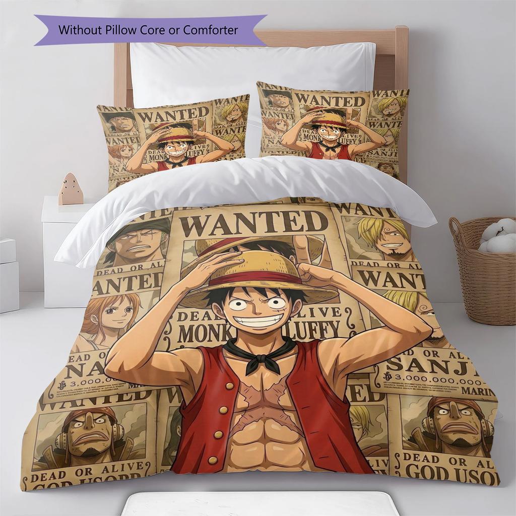 One Piece Muster Bettwäsche Steppdecke Set Bettbezug Kissenbezug Zuhause Geburtstagsgeschenk(1 Bettbezug + 2 Kissenbezüge, ohne Füllung)