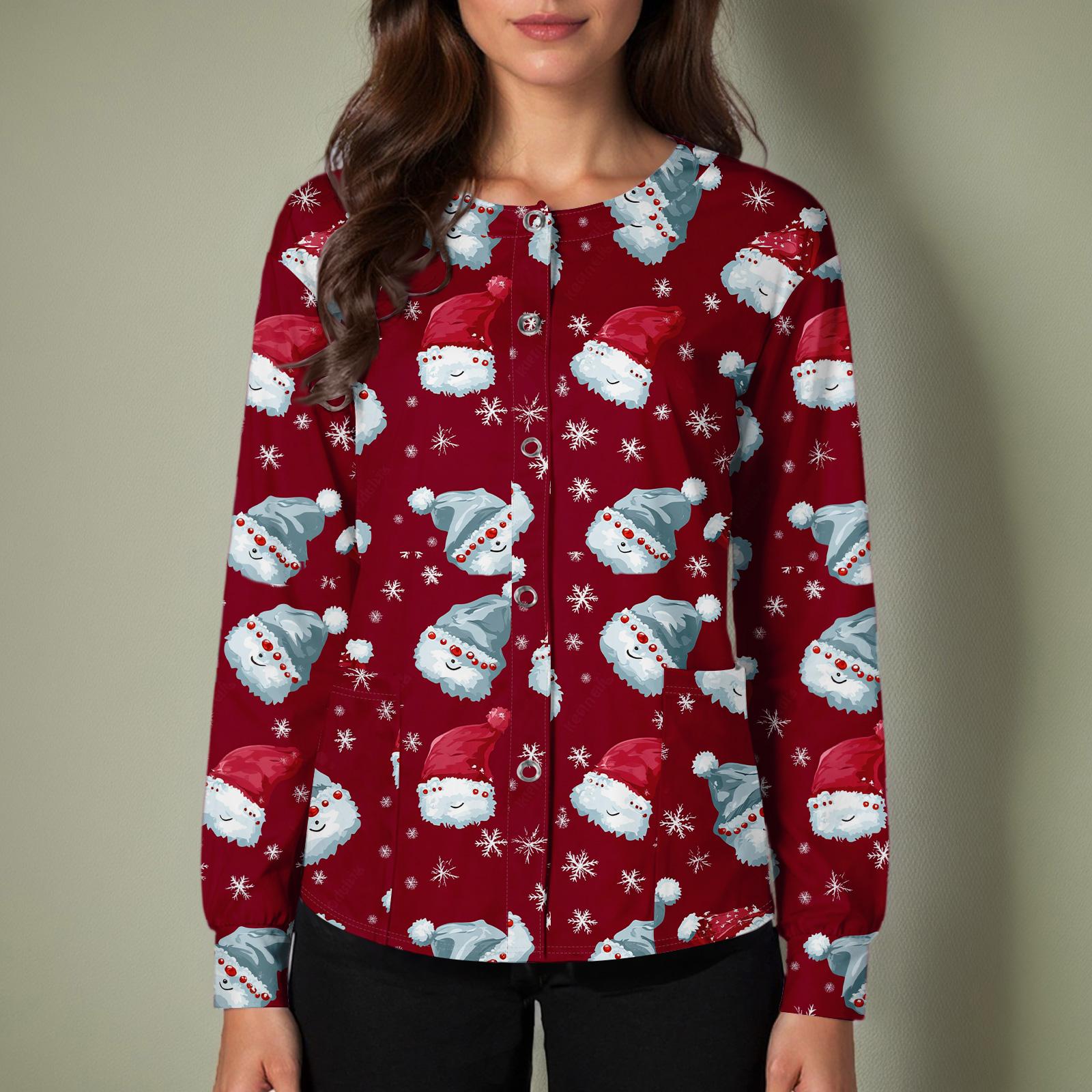 

Женский повседневный однобортный однобортный защитная одежда с рождественским принтом и длинными рукавами, кардиган, топ XL винный