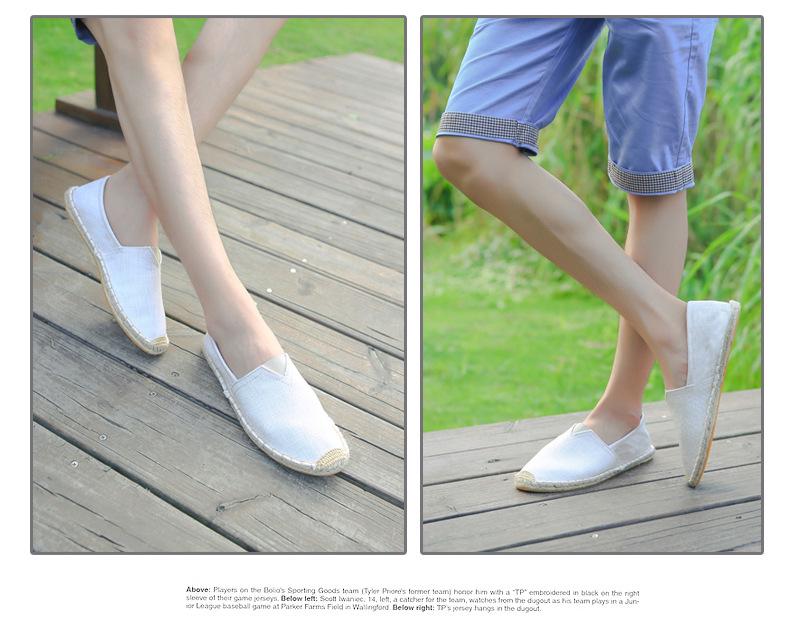 Summer Canvas Slip-On Espadrilles with Linen Sole - Casual Solid Color Hemp Rope Fisherman Shoes