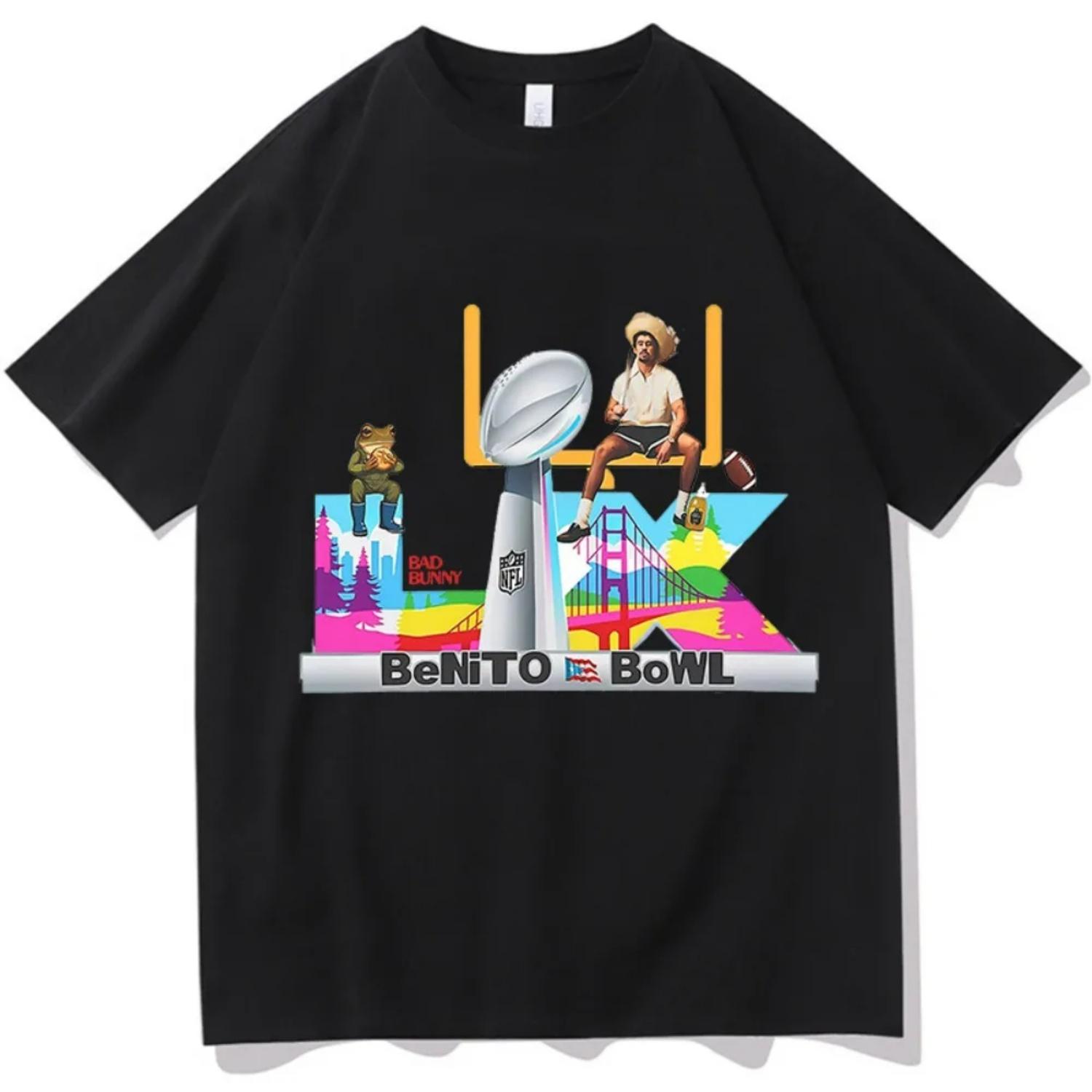 

Bad Bunny Super Bowl T-shirt Hip Hop Unisex Streetwear Classic Short Sleeve Pure Cotton Fashion Aesthetic Casual TShirt Clothes S разноцветный