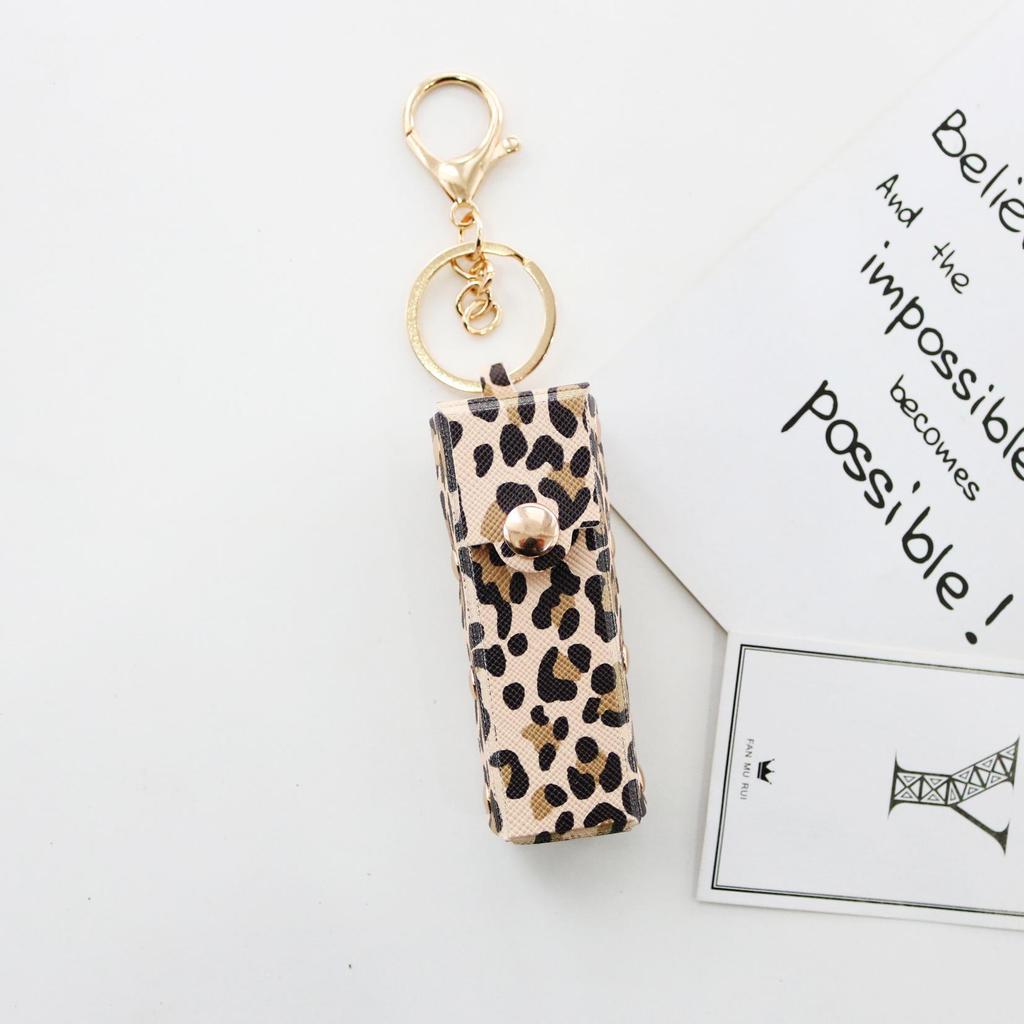 Leopard Print Lipstick & Lip Glaze Eco-friendly Fabric Storage Bag with Keychain Pendant