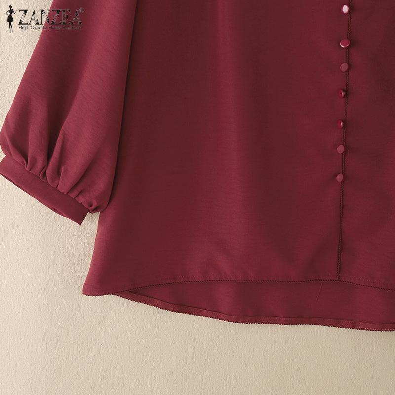 ZANZEA Women Casual V-Neck Solid Color 3/4 Sleeve Loose Blouse