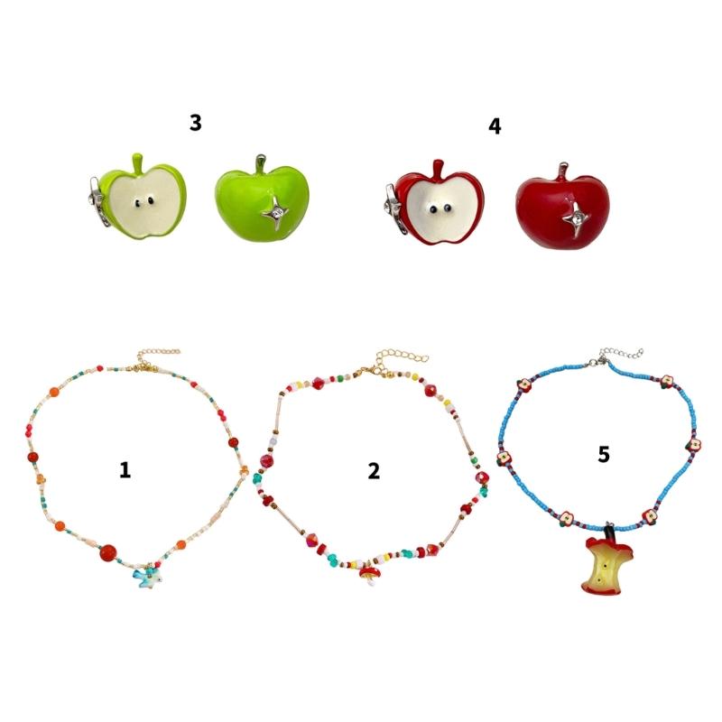 Sweet Cool Girls Neck Chain Spicy Women's Summer Necklace Dopamine Beads Colored Collarbone Chain Creative Earrings
