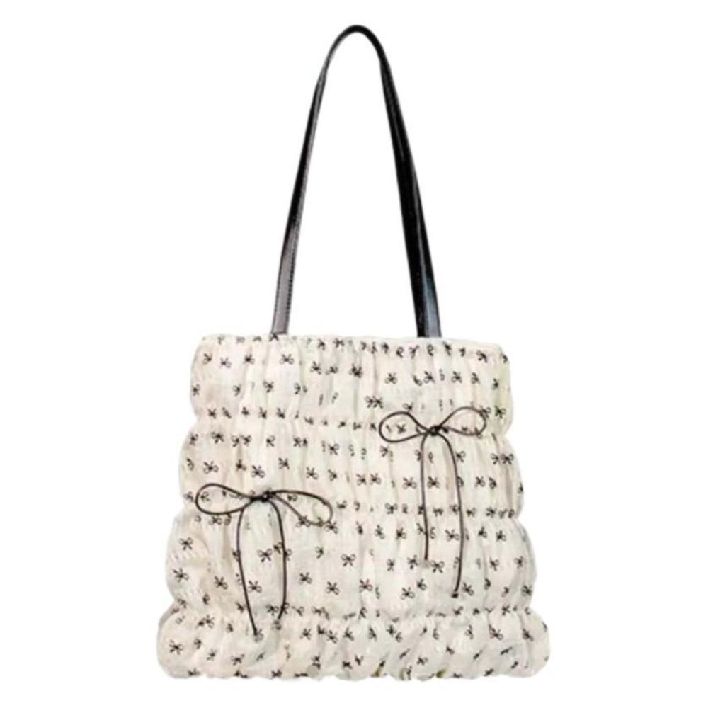 Bow Design Bow Tote Bag Pleated Design Women s Underarm Bag Streetwear Style бежевый
