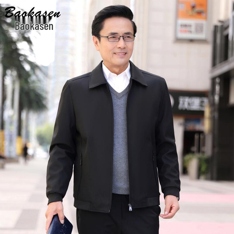 Men's Middle-Aged & Elderly Plus Velvet Thickened Jacket Coat - Suitable for Dad, Grandpa Winter/Spring/Autumn, Zhongshan Suits, 70+ Cotton Wear