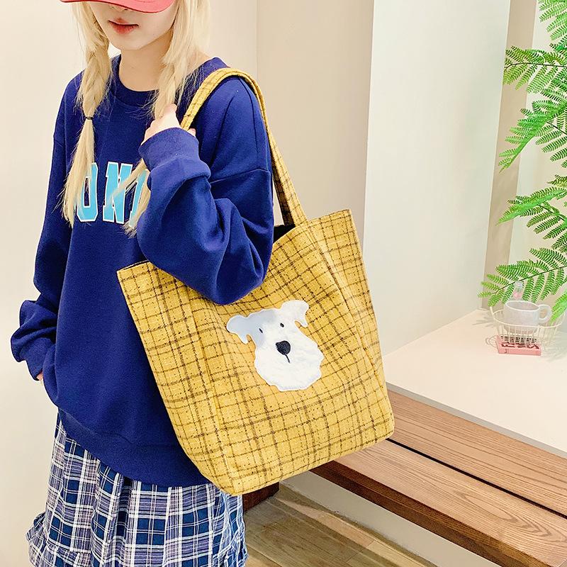 Large-capacity Plaid Bag Women's New Autumn and Winter Commuter Shoulder Bag Casual Cute Cartoon Tote Bag