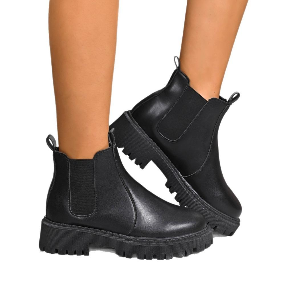 2025 New Autumn &Winter Style - Solid Color Chunky Heel Platform Boots European and American Women's Fashion Ankle Boots