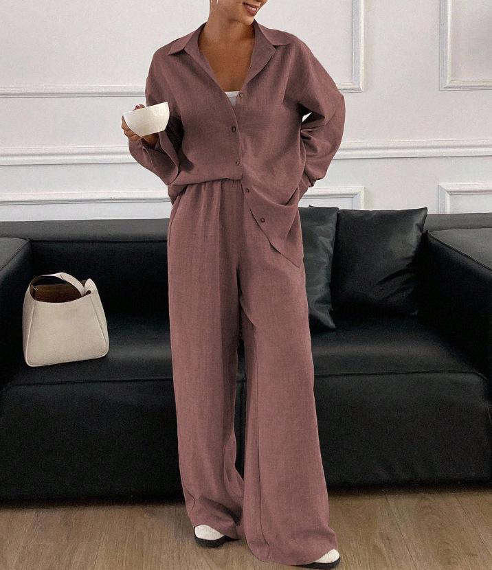 "2026 European & American Casual Cotton-Linen Two-Piece Set: Loose Long-Sleeved Shirt & Pants”