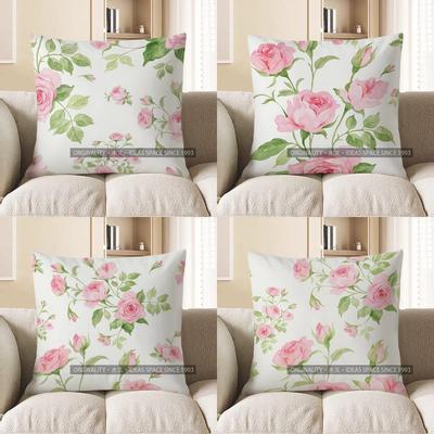 Home Decor Pink Roses Floral Pattern Decorative Pillow Cover Pattern Cushion Cover Suitable For Sofa Bedroom Car Pillow Cover