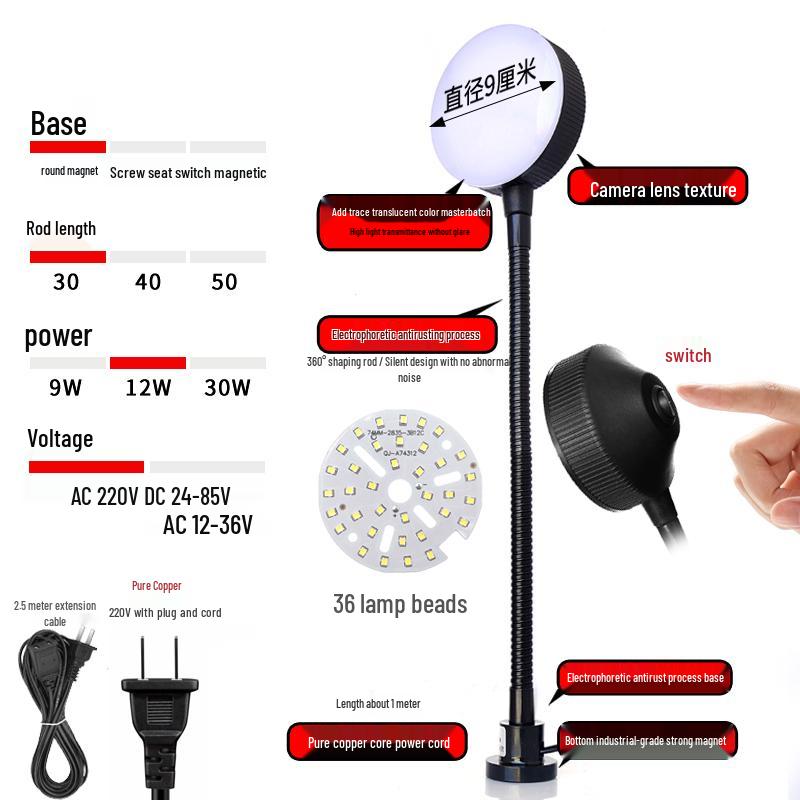 LED Work Light with Magnetic Base for Machine Tools - 220V, 24V