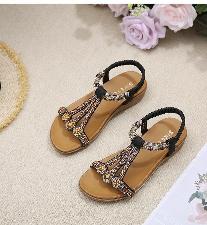 Fashion 2024 Summer Fashion Shoes for Women Ankle Strap Women's Sandals Elastic Band Dress Sandals Women Casual Round Toe Flat Shoes