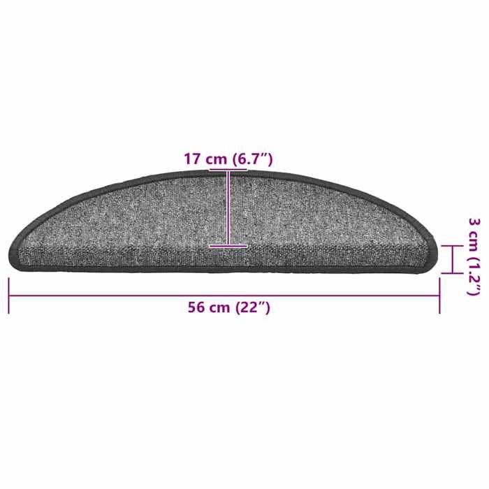 VidaXL Tapis d'escalier 30 pièces 56 x 17 x 3 cm Gris foncé Demi-rond 3365734