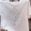 T-shirts Tops Décontractés d'Été pour Femmes Col Rond Imprimé Diamants Couleur Unie Ample Manches Courtes
