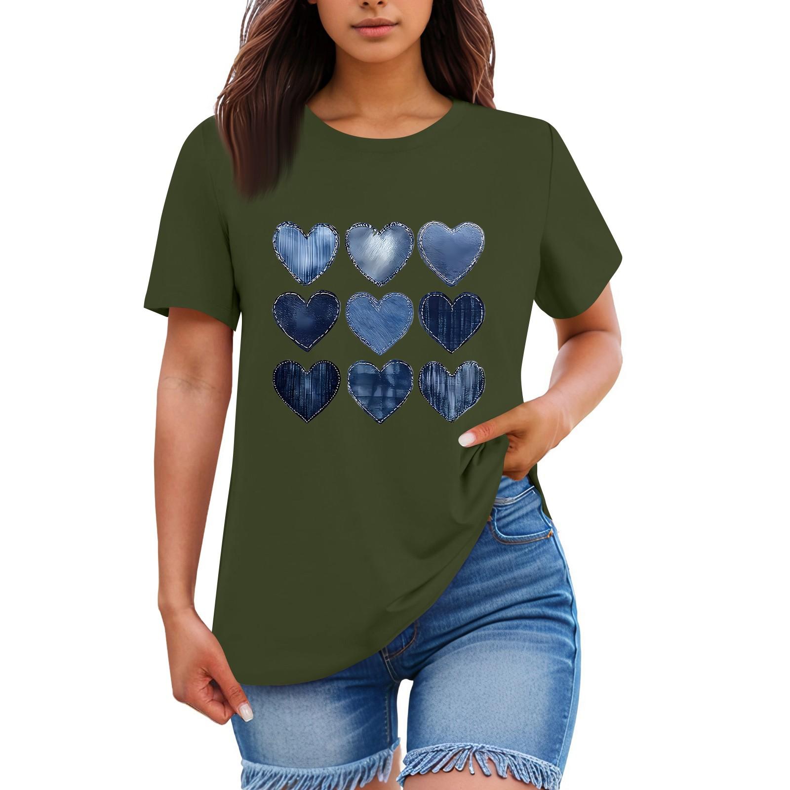 

Женская свободная удобная повседневная модная футболка с принтом в виде сердец, круглым вырезом и короткими рукавами L