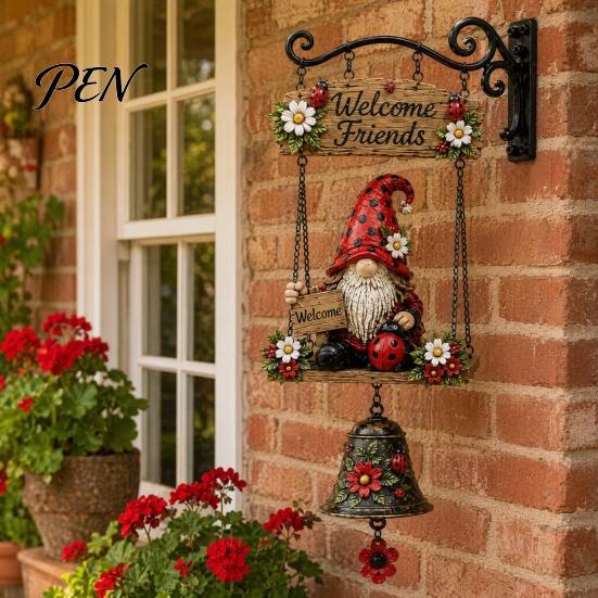 Campanella da Giardino Resistente allo Sbiadimento Campanella Gnomo Rustico, Campanello da Appendere Grande Benvenuto Gnomi, Campana da Esterno Impermeabile Decorazione per Portico Fronte Patio Recinzione