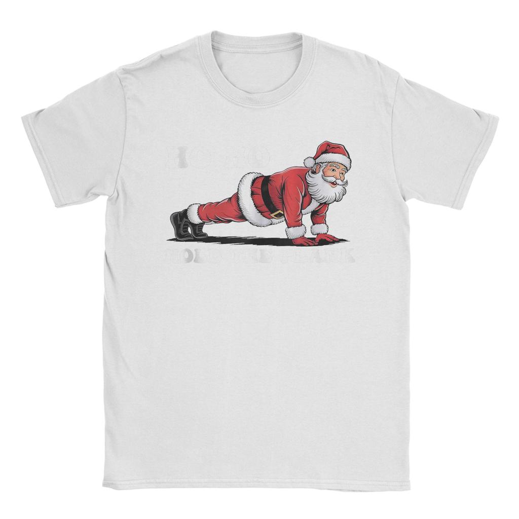 Men T-Shirts Ho Ho Hold The Plank Santa Workout Funny Christmas Vintage Cotton Tees Short Sleeve T Shirt Round Collar Tops