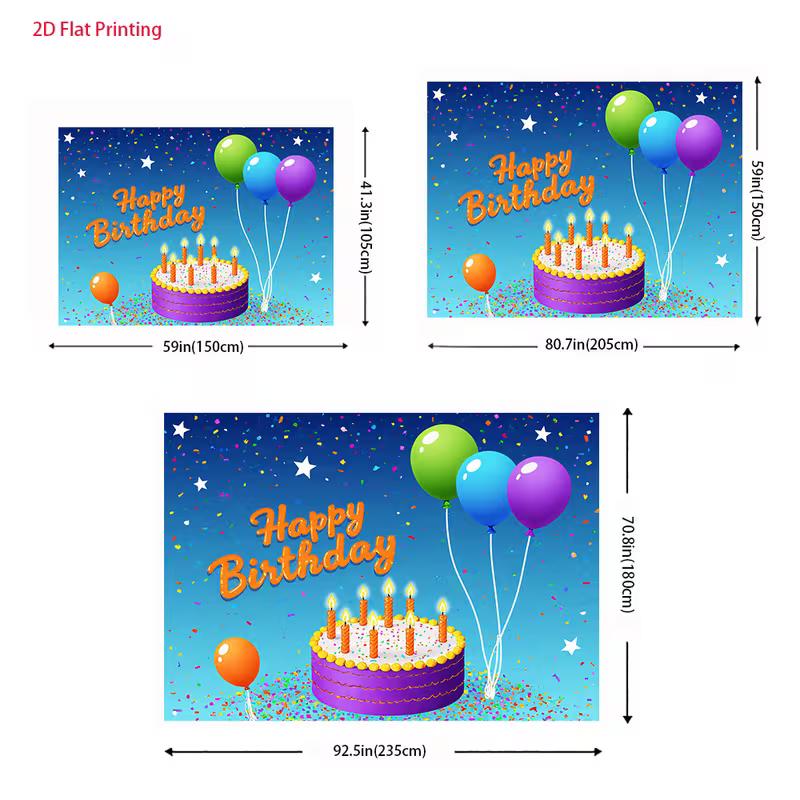 2D Birthday Cake Balloon Backdrop 2D Confetti Star Photo Background for Themed Shoot