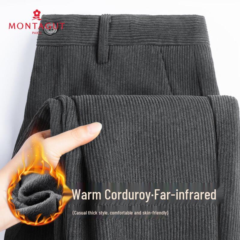 

MONTAGUT Men s Thermal Corduroy Plush Straight Casual Trousers 29