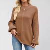 Women's Round Neck Long Sleeve Casual Loose Knit Solid Color Soft Pullover Sweater Top