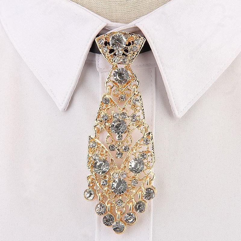 Gravata Pequena com Diamantes Coloridos e Metal em Branco Gravata de Pescoço Estilosa para Homens Mulheres Acessórios de Moda Festa Casamento Formal Negócios Presente Elegante