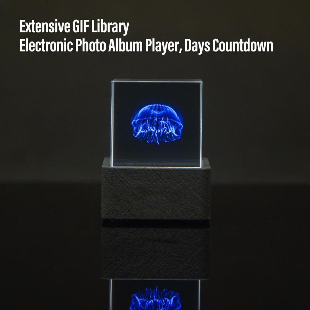 LED Holographic Crystal Cube 3D Photo Display Smart Weather Digital Clock for Desk Car Decoration GIF Animation Photo Album Play