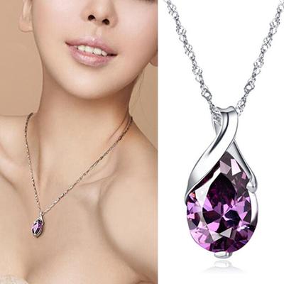 Women's Purple Teardrop Pendant Chain Choker Necklace Noble Jewelry Gift
