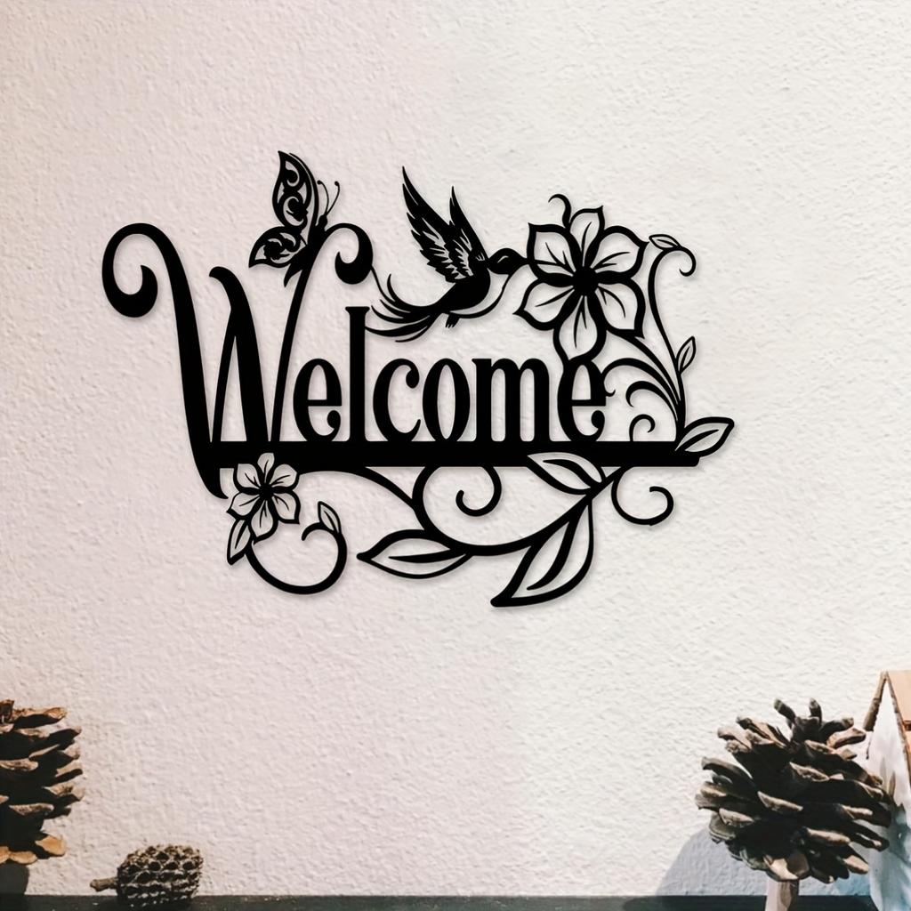 Stainless Steel Welcome Wall Art Floral Hummingbird Decor Outdoor Garden Wedding Gift