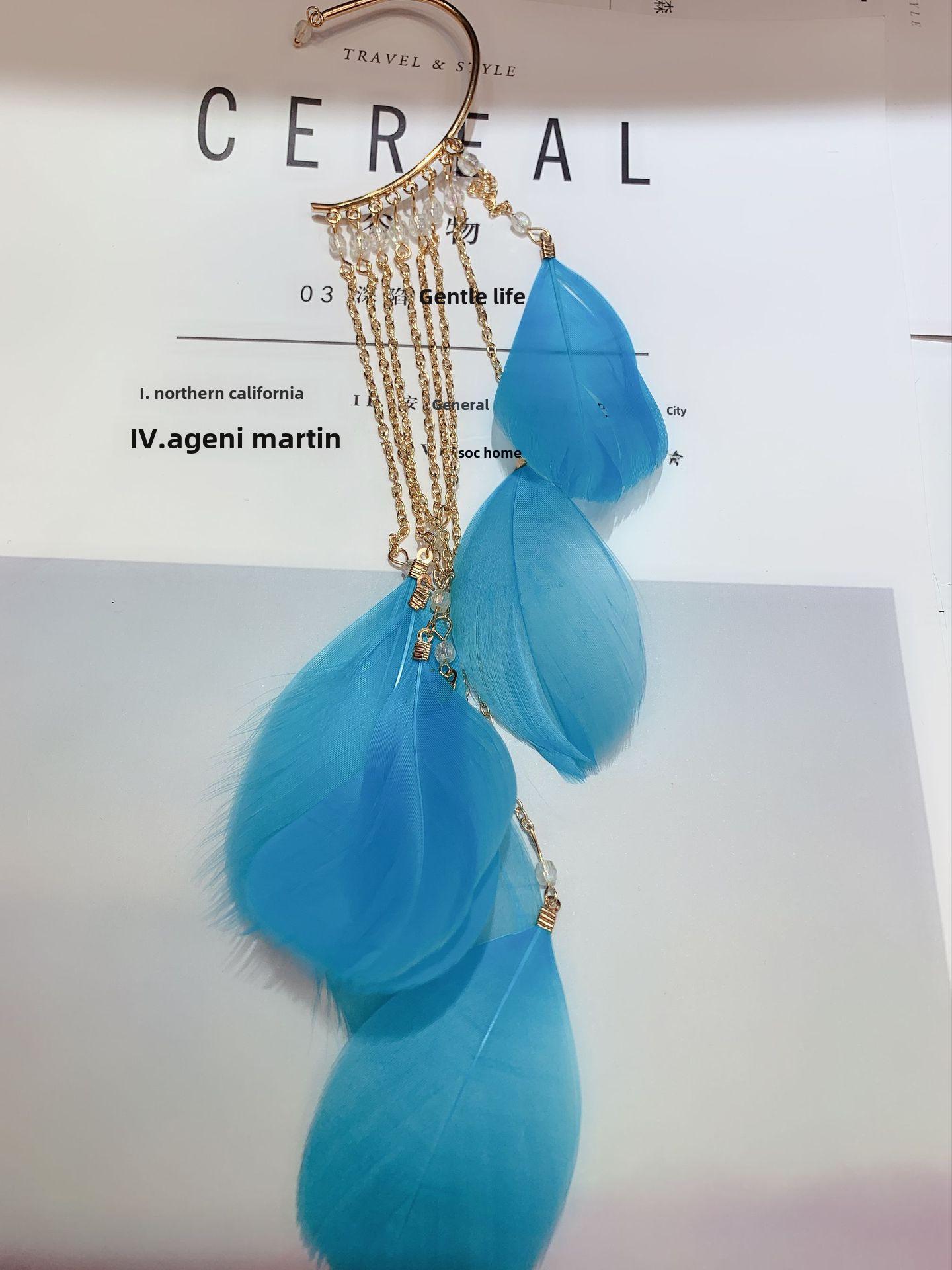 

Богемный кафф на ухо с кисточкой из перьев - Украшение для отпуска, не требующее пирсинга