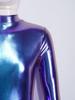 Long Sleeve Front Zip Metallic Footed Bodysuit for Girls Shiny Unitard Jumpsuit Stage Performance Dance Competition