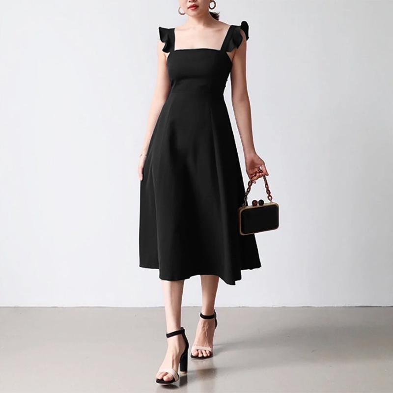ZANZEA Women Square Collar Summer Casual Sleeveless Dress Holiday
