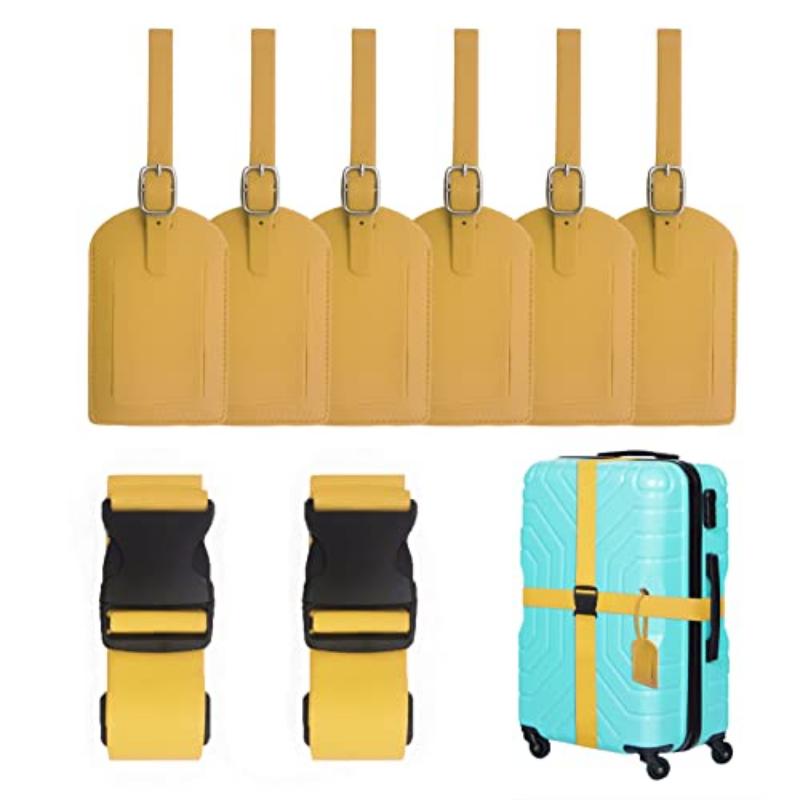 

8 упаковок багажных ремней, набор бирок для чемодана, ремни для чемодана с быстросъемной пряжкой, кожаная багажная бирка с именной идентификационной карточкой, дорожные аксессуары жёлтый