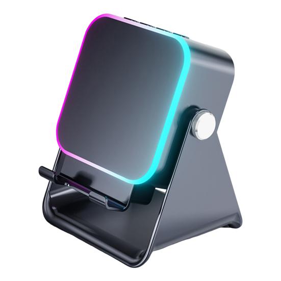 Wireless Induction Speaker with Adjustable Cell Phone Stand Stereo Sound Colorful Light Rechargeable 5-in-1 Bluetooth-compatible Speaker