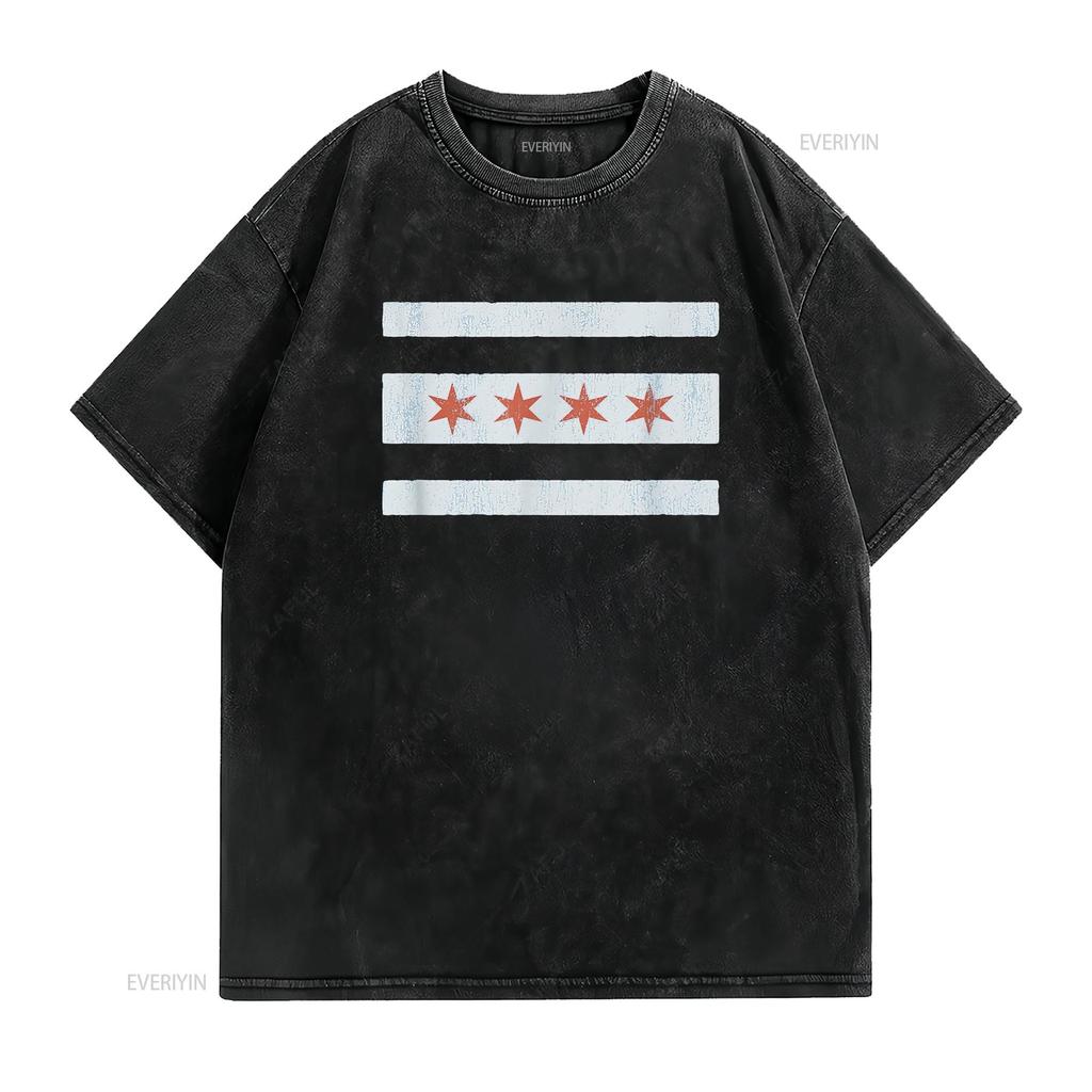 Vintage Chicago Flag T Shirt Souvenir Women vintage Washed Versatile Casual fashion streetwear designer clothes Breathable