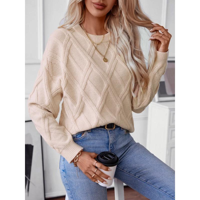 Autumn and winter new solid round neck diamond women's casual knitted Sweater 2024