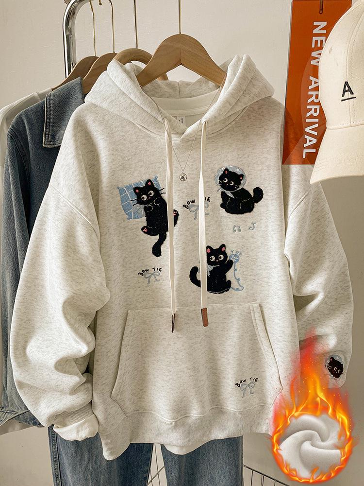 Damen Besticktes Graues Sweatshirt, Herbst/Winter 2025, Locker Geschnitten Übergröße, Petite Oberbekleidung Top